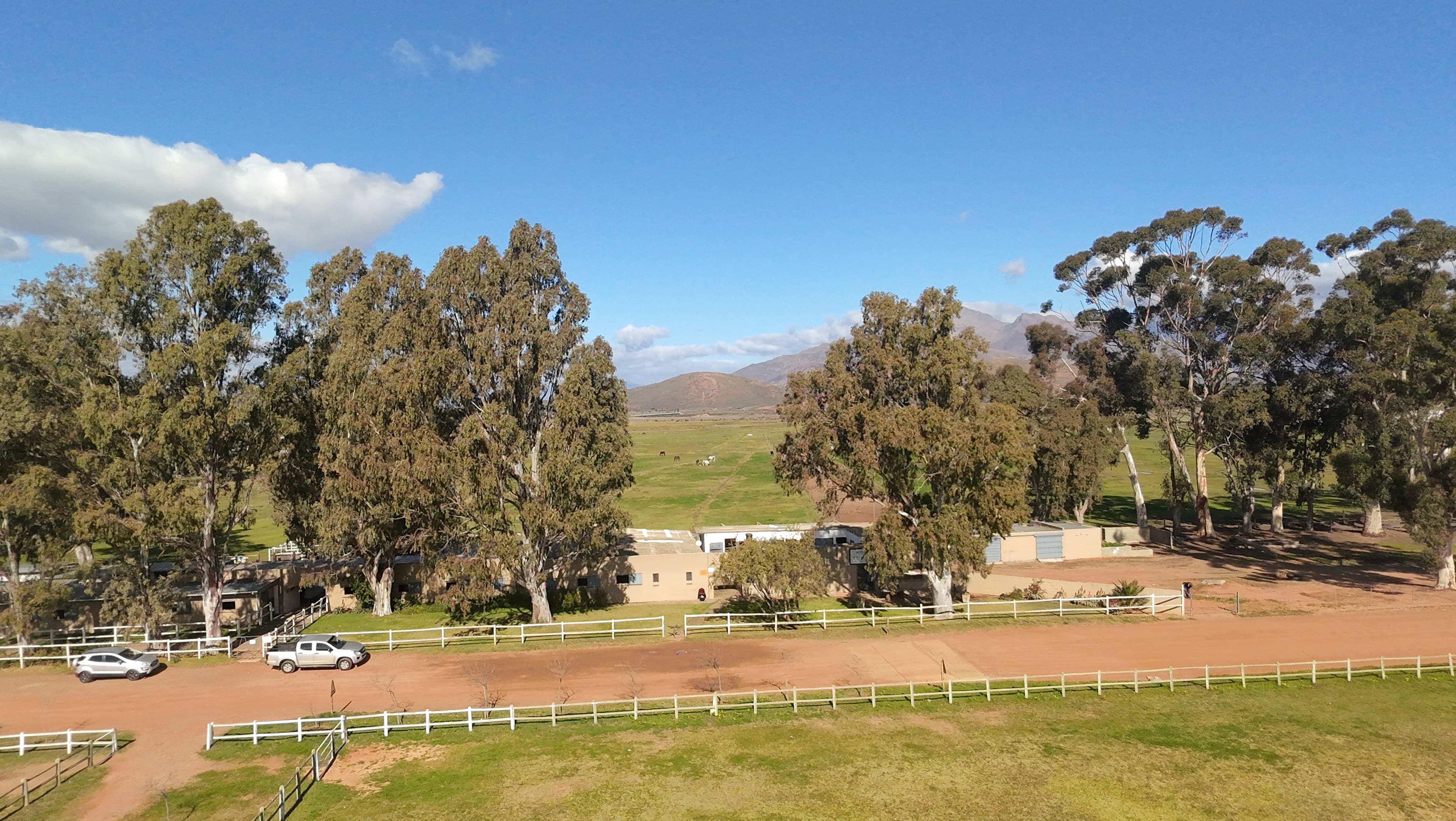 Aerial view of the club grounds and stables